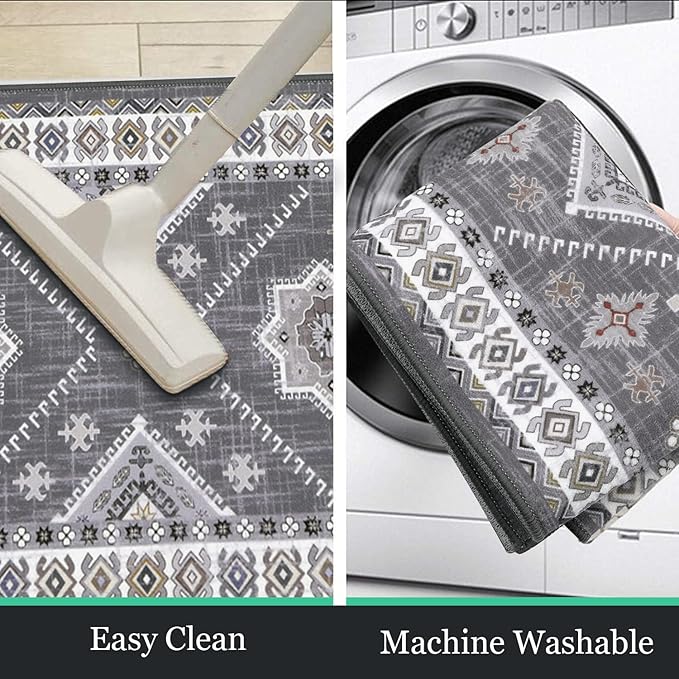 HEBE Boho Kitchen Rugs Set of 3, Non Slip Washable Kitchen Mats for Floor
