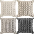 Fancy Homi Set of 4 Grey and White Boho Decorative Throw Pillow Covers 24x24 Inch for Couch Bed Sofa, Aesthetic Modern Bohemian Room Decor, Soft Fuzzy Fluffy Cozy Corduroy Cushion Case 60x60cm