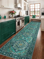 SERISSA 2'6"x14' Washable Non Slip Boho Runner Rug for Hallway，Teal