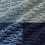 Fancy Homi Set of 4 Blue Decorative Throw Pillow Covers 16x16 Inch for Couch Bed Chair, Modern Farmhouse Boho Room Decor, Soft Fuzzy Corduroy Textured Striped Coastal Blue Cushion Case 40cm