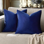 GIGIZAZA Blue Decorative Throw Pillow Covers, 20x20 Velvet Square Solid Couch Pillows for Bedroom Set of 2 Modern Home Decor Super Soft Cushion Pillowcases
