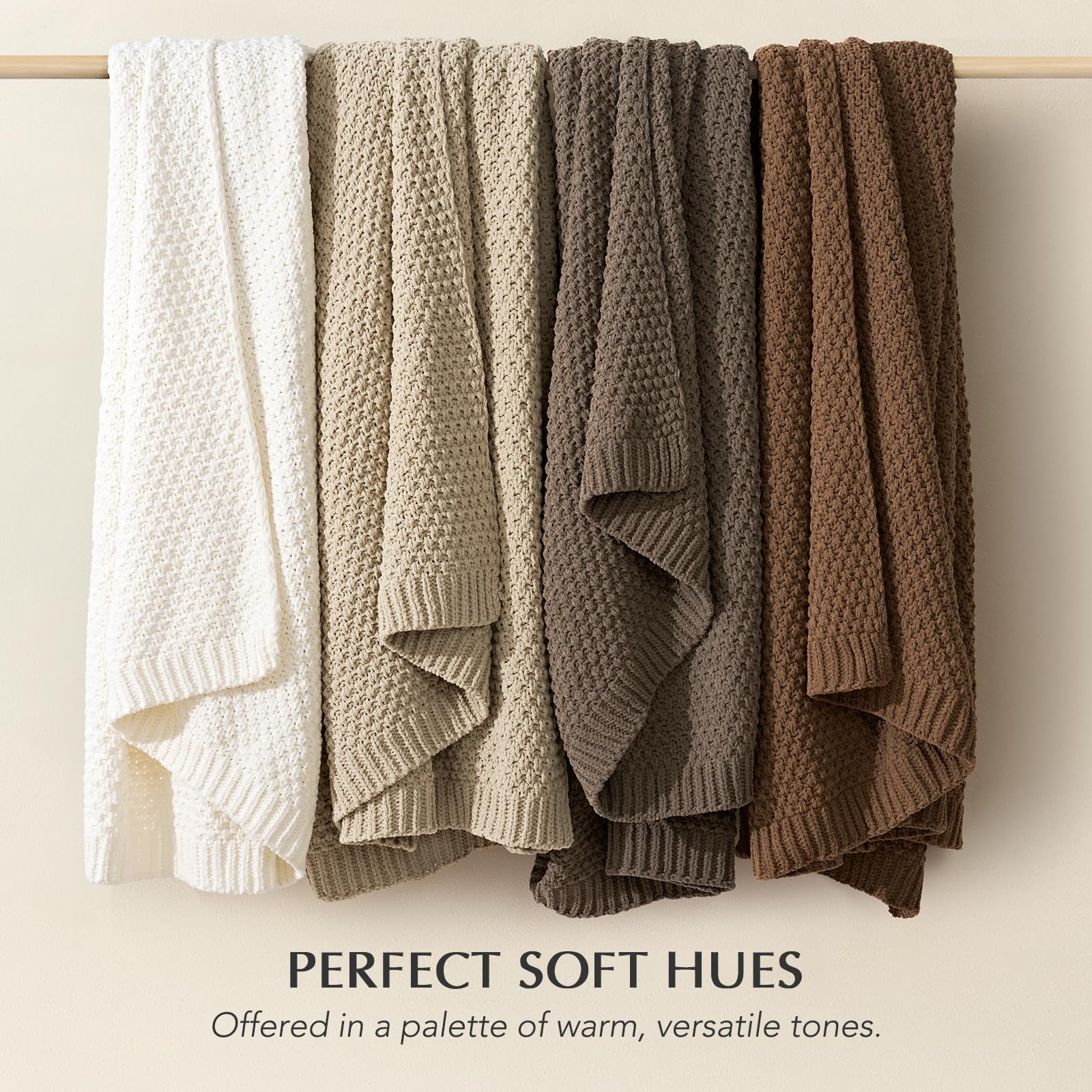 EVERGRACEHOME Chunky Chenille Knit Throw Blanket, 60 x 80, Sand Dune