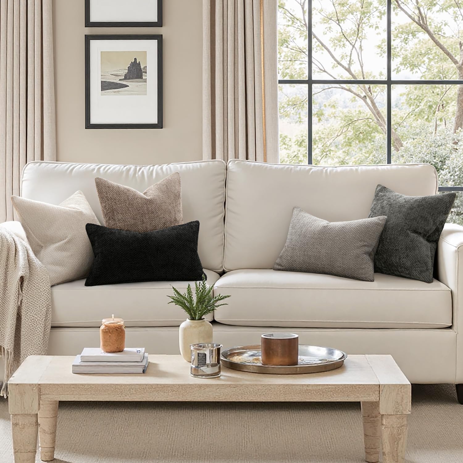 MIULEE Decorative Couch Throw Pillow Covers 18x18 Inch Light Khaki 2 Pack