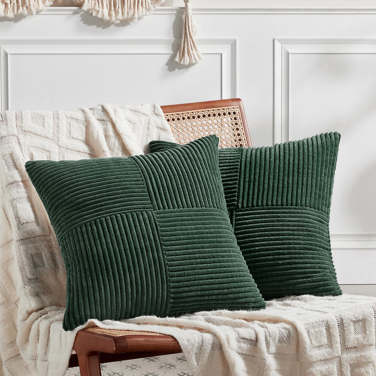 Fancy Homi 2 Packs Dark Gray Samll Decorative Throw Pillow Covers 12x12 Inch with for Couch Bed Sofa, Rustic Farmhouse Boho Home Decor, Soft Corss Patchwork Corduroy Square Cushion Case 30x30 cm