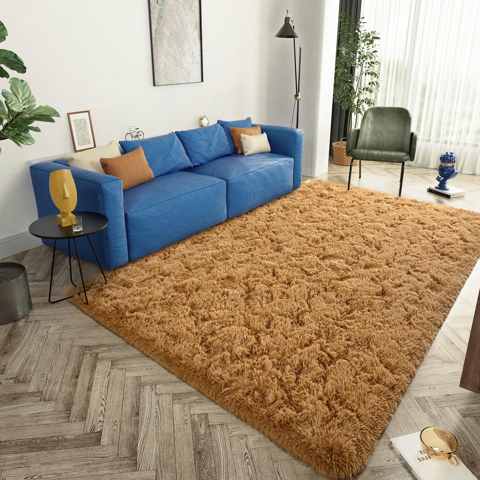 LOCHAS Area Rugs Fluffy Living Room Carpets for Kids Bedroom 4x5.3, Khaki