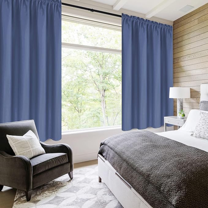 DWCN Blackout Curtains – Thermal Insulated, Energy Saving & Noise Reducing Bedroom and Living Room Curtains, Dusty Blue, W 38x L 63 Inch, Set of 2 Rod Pocket Curtain Panels