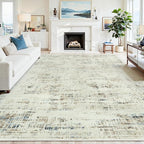 9x12 Area Rugs for Living Room Washable Rug: Anti-Skid Abstract Modern Living Room Rug Soft Thin Carpets Indoor Floor Non-Shedding Carpet for Bedroom Dining Farmhouse Nursery Gray White Blue