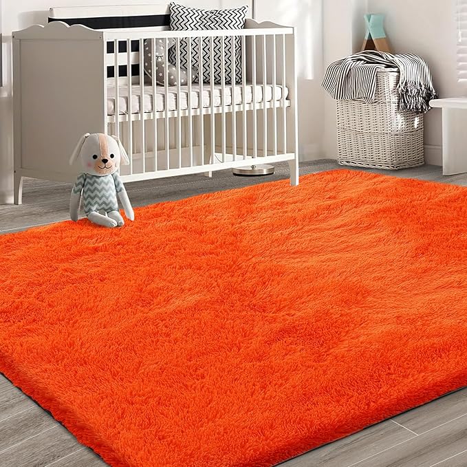 Orange Shag Area Rugs for Bedroom Living Room,6X9 Ultra Soft Fluffy Area Rugs for Dorm, Indoor Carpet Nursery Rugs for Kids Room Home Halloween Decor