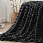 BEDELITE Ribbed King Size Blanket for Bed, Black, 108"x90"