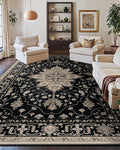 RELEANY Washable Area Rug, Large 10'x14', Black/Neutral