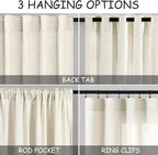 Warm Beige Linen Curtains 63 Inches Long 2 Panel Sets for Living Room Bedroom Rod Pocket Back Tab Light Filtering Drape for Kitchen Window Short Protect Privacy Curtain Modern Farmhouse Decor 52x63