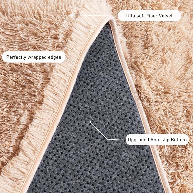 Quntue Camel Rugs for Bedroom, Soft Shaggy Modern Shag 4x6 Area Rug for Living Room, Upgrade Non-Slip Plush Fluffy Carpet for Kids Boys Girls Room Home Decor Aesthetic