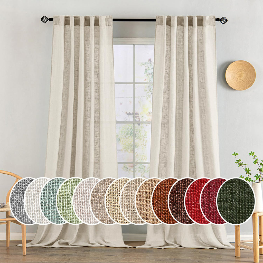MIULEE Cream Linen Curtains 52x108 Inches Long for Bedroom and Living Room