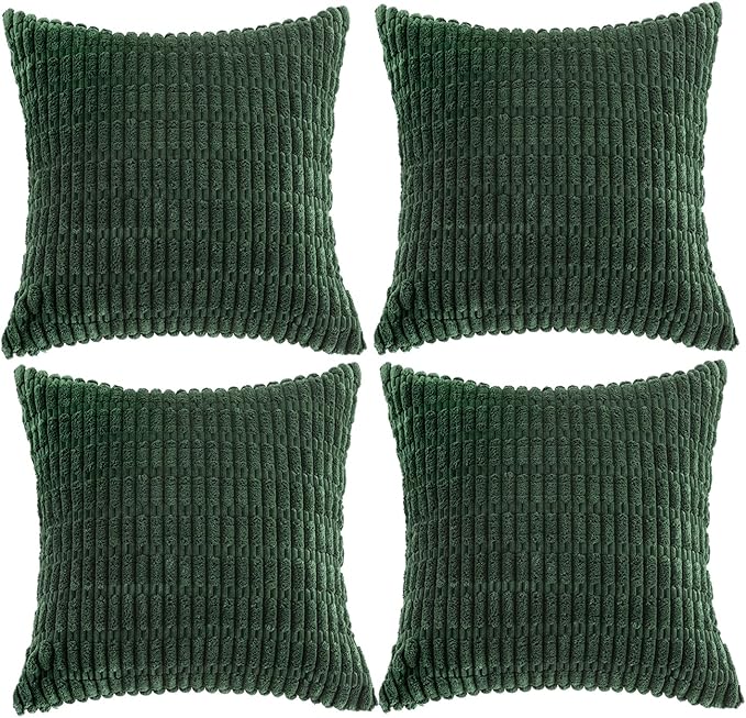 Fancy Homi 4 Packs Decorative Throw Pillow Covers for Living Room Couch Bed, Modern Farmhouse Boho Home Décor Accent Cushion Case, 18" x 18", Forest Green