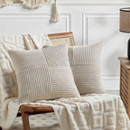 Fancy Homi 2 Packs Neutral Taupe Samll Decorative Throw Pillow Covers 14x14 Inch with for Couch Bed Sofa, Rustic Farmhouse Boho Home Decor, Soft Corss Patchwork Corduroy Square Cushion Case 35x35 cm
