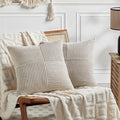Fancy Homi 2 Packs Neutral Taupe Decorative Throw Pillow Covers 16x16 Inch for Living Room Couch Bed, Rustic Farmhouse Boho Home Decor, Soft Corss Patchwork Corduroy Textured Square Cushion Case 40cm