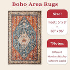 SERISSA 5x8 Area Rugs for Living Room, Large Washable Non-Slip Boho Rug, Ultra Soft Vintage Tribal Oriental Print Distressed Carpet for Bedroom Dining Room Dorm Office Home Decor