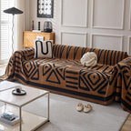 HANDONTIME Boho Geometric Couch Covers for Sofa Pet Friendly Brown and Black Sofa Covers Washable Chenille Couch Blanket Cover for 2 3 Cushion Couches Pet Protector Furniture Cover Soft, 71" X 118"