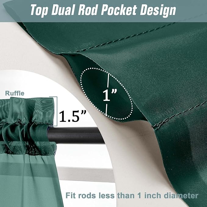 Ebesto Green Sheer Curtains 84 Inches Long 2 Panels, Elegant Airy Transparent Light Filtering Window Curtains, Window Drapes for Christmas, Top Dual Rod Pocket Design, Hunter Green, 2x42Wx84L Inches