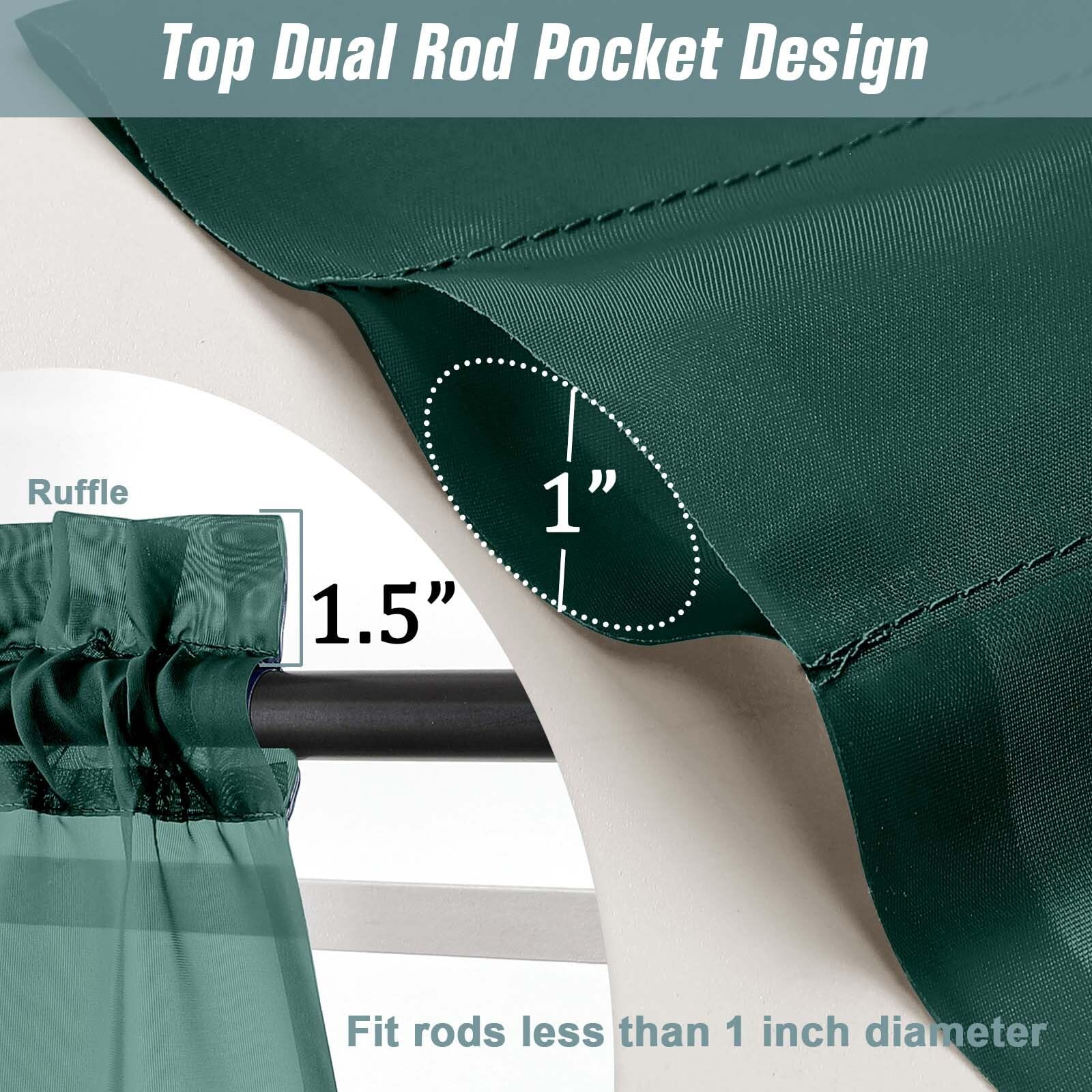 Ebesto Green Window Sheer Curtains 45 Inches Length, Voile Short Curtains for Christmas, Modern Soft Window Drapes 2 Panels Set, Top Dual Rod Pocket, Hunter Green, 2x42Wx45L Inches