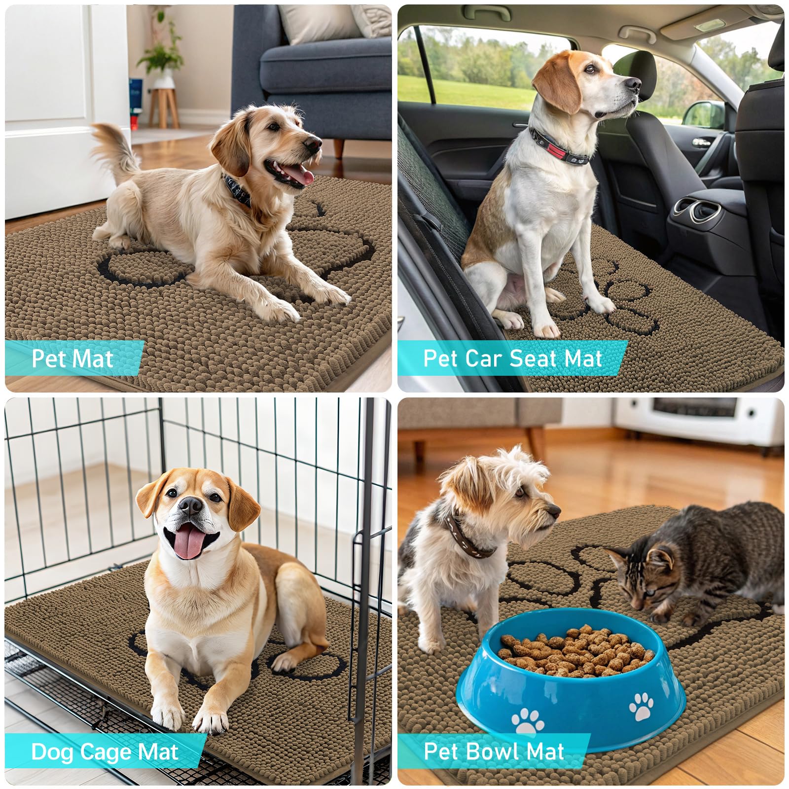 OLANLY Dog Door Mat for Muddy Paws 36x24, Paw Print Design Chenille Mud Mat