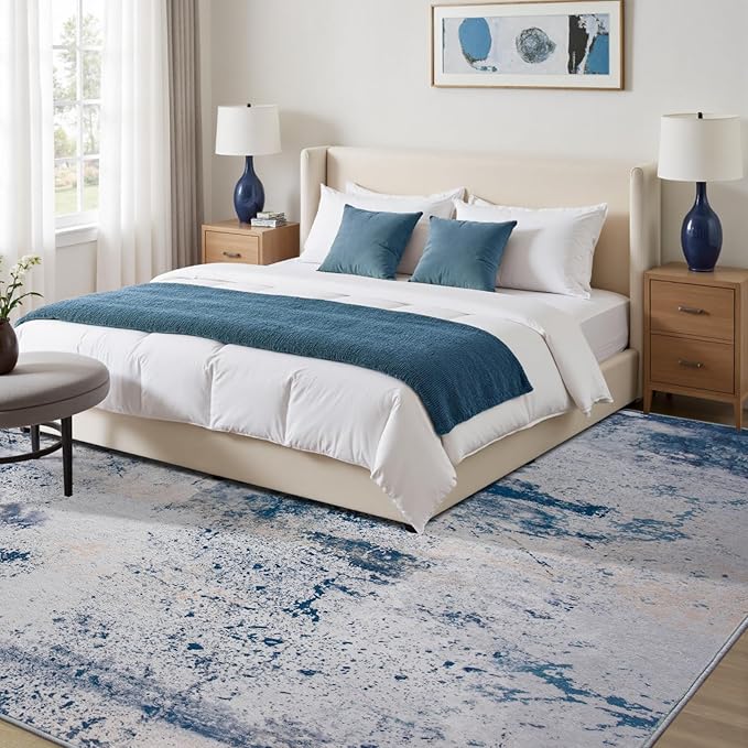 Toneed Abstract Area Rug Modern Washable Rug Soft Non Slip Rug Low Pile for Bedroom Living Room Dining Room Dusty Teal Grey 7x10 Feet