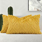 decorUhome Faux Fur Mustard Yellow Throw Pillow Covers 12x20 Set of 2