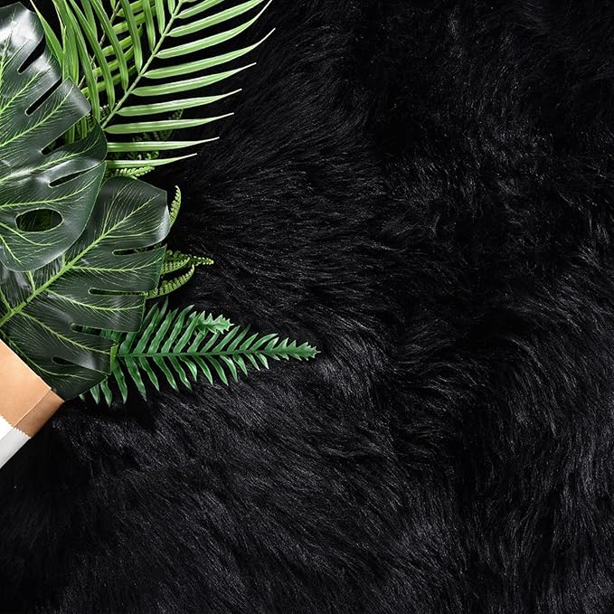 Latepis Black Shag Round Rug 5ft Washable Shaggy Circle Rugs Faux Fur Fuzzy Throw Rug for Living Room Bedroom Dorm Large Rugs Room Decor