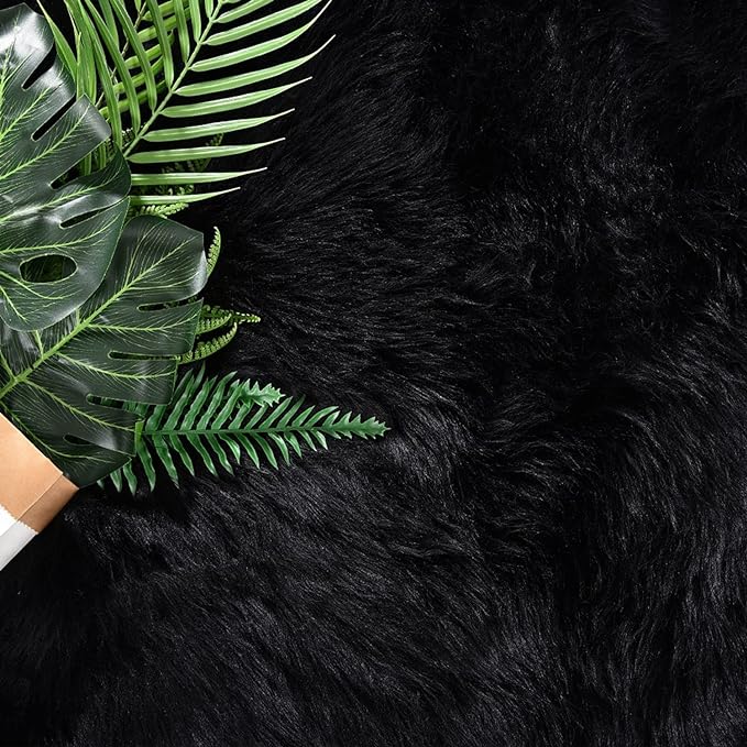 Latepis 2x8 Runner Black Faux Sheepskin Fur Rug Washable Shag Fluffy Rugs for Bedroom for Home Decor Rectangle