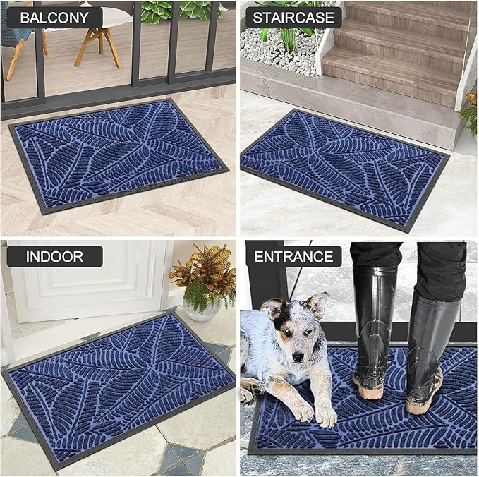 Colorxy Waterproof Doormat, Sturdy Natural Rubber Front Indoor Mat, Non Slip Low Profile Indoor Outdoor Door Mats, Stain and Fade Resistant Floor Mat, Easy Clean Patio Entrance Mat, 59''x23'', Navy
