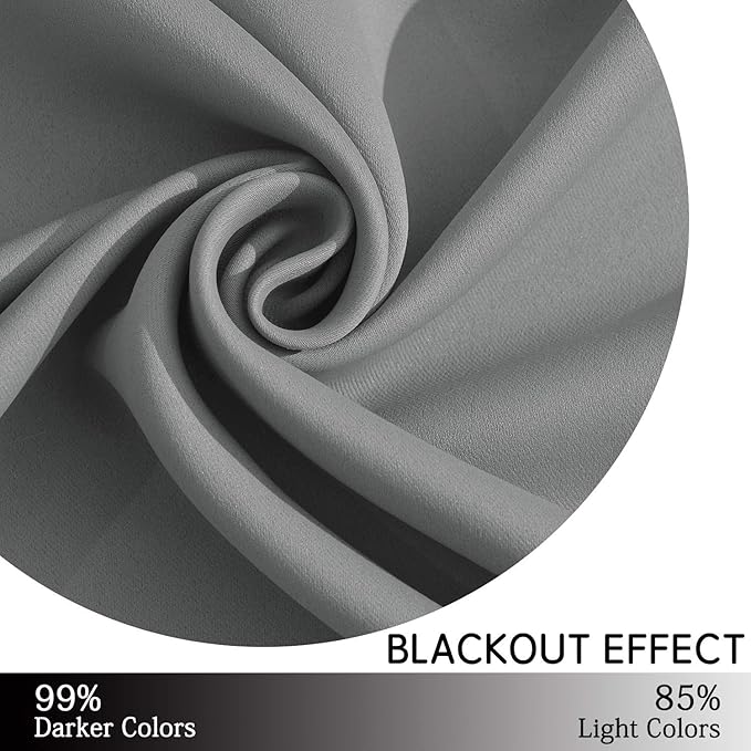Yakamok Gray Room Darkening Thermal Insulated Blackout Curtains for Bedroom Width 38 Inch by Length 45 Inch, Two Curtain Panels