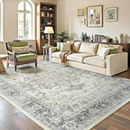 Lofus 6x9 Area Rugs for Living Room, Machine Washable Non-Slip Area Rug, Low Pile Large Rugs for Bedroom, Kitchen, Dining Room, Home Office, Vintage Oriental Print Rug, Taupe Grey