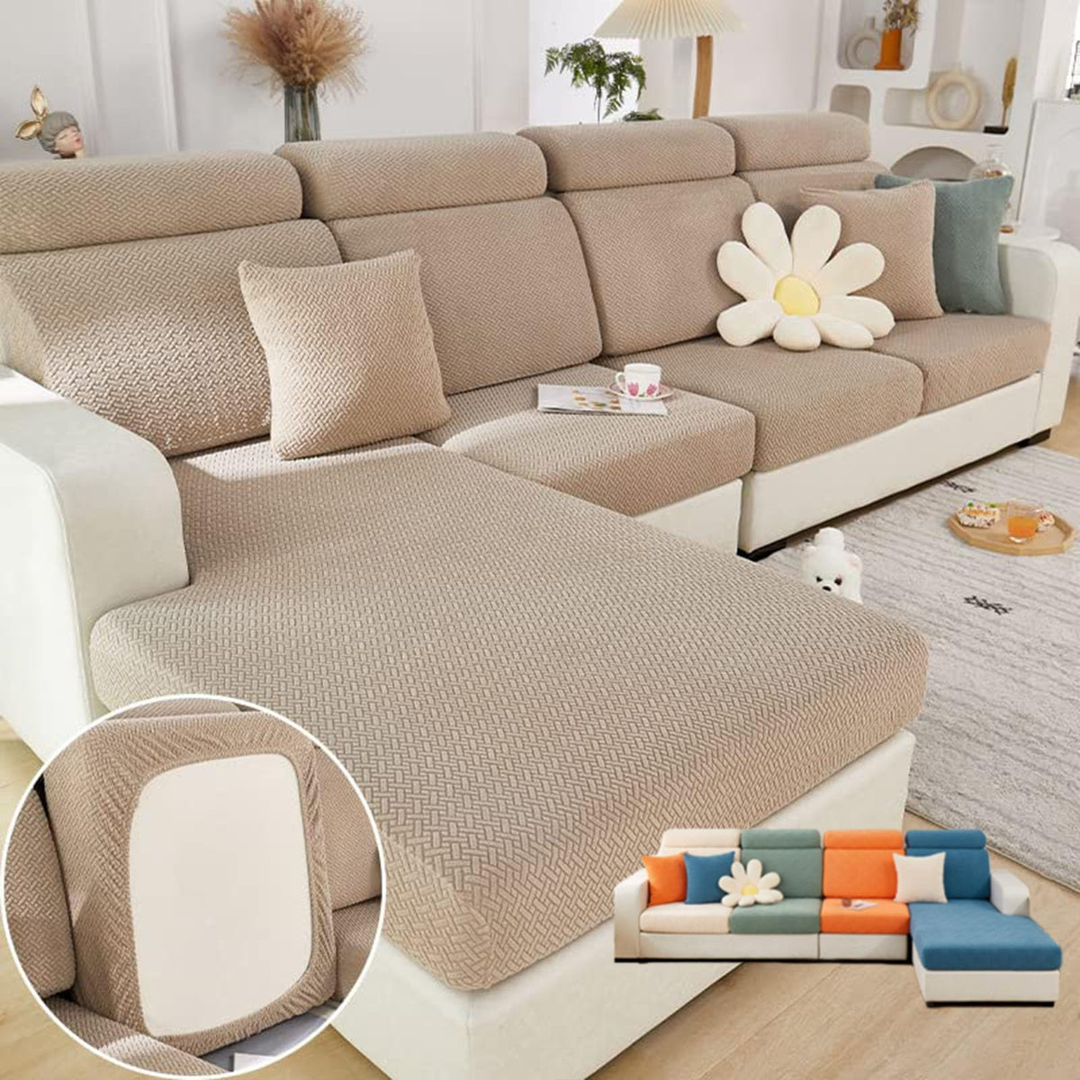 VFUX Soothing Home Sofa Covers, Sofa Hero Covers, Wear-Resistant Universal Couch Covers Washable Stretch Sectional Couch Cushion Covers (Light Blue,Back Cover L)