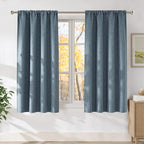 NICETOWN Mist Blue Faux Linen Room Darkening Rod Pocket Curtains 63 inch Length, W42 x L63, Light Blocking Thermal Insulated Noise Reducing Drapes for Bedroom Living Room Farmhouse Decor, 2 Panels