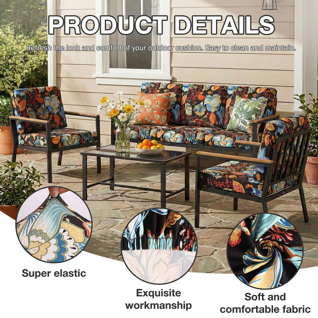 hyha 12Pcs Patio Cushion Covers, Stretch Outdoor Couch Cushion Covers