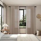 Nanspring Light Taupe Linen Curtains 63 Inches Length 2 Panels Set for Living Room Back Tab Pocket Light Filtering Semi Sheer Drapes Modern Farmhouse Cotton Linen Textured Window Curtain 52X63 Inch