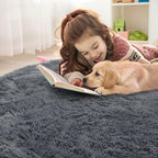 OLANLY Grey Round Rugs for Bedroom - Machine Washable, 8 ft Circle Area Rugs for Living Room, Soft and Fluffy Shaggy Carpet for Teen Girls and Boys, Nursery Rooms, Dorms, Home Decor Aesthetic