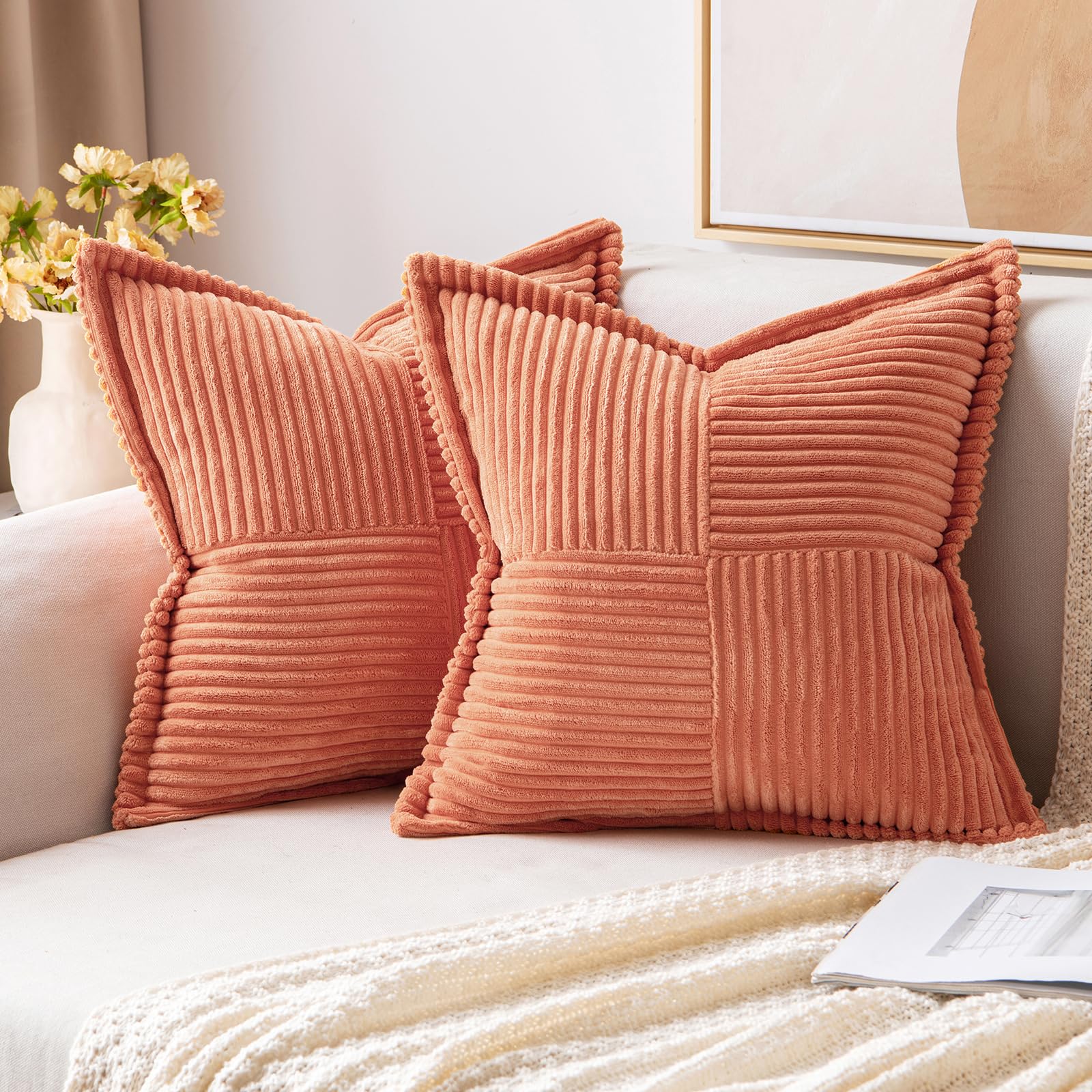 MIULEE Decorative Throw Pillow Covers for Couch 18x18 Inch Coral Red 2 Pack