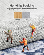 AMADA HOMEFURNISHING Washable Area Rug, Low-Profile Large Area Rug with Non-Slip Backing & Durable Edge Binding, Vintage Large Rugs for Living Room, Bedroom, Dinning Room, 8x10, Navy Blue/White