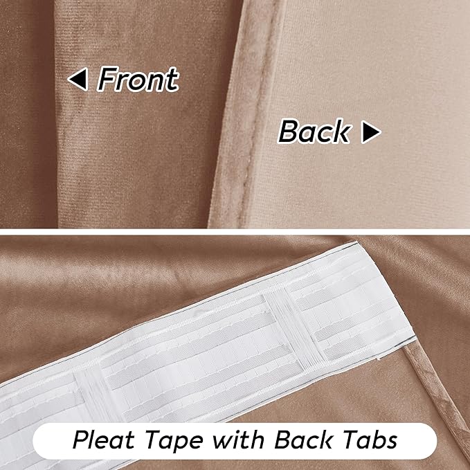 RYB HOME Blush Velvet Curtains 72 inches with Hook Belt, Back Tab