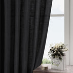 Nanspring Black Curtains 95 Inches Long 2 Panel Set Back Tab Sheer Black Linen Curtain Modern Farmhouse Muslin Look Cotton Textured Gauze Drapes 95 inch Length for Patio Sliding Door Office Bedroom