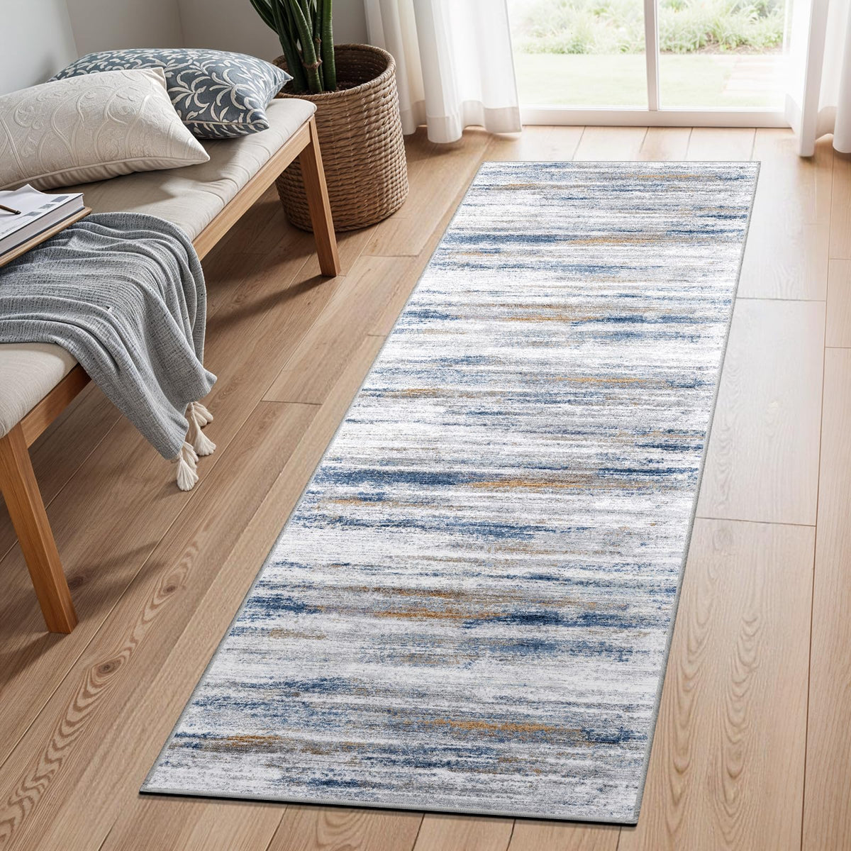 2x7 Washable Runner Rugs for Hallway: Easy-to-Clean Abstract Runners for Entryway Bedroom - Stain and Water Resistant Rugs with Non-Slip Backing - Soft Low-Pile Grey