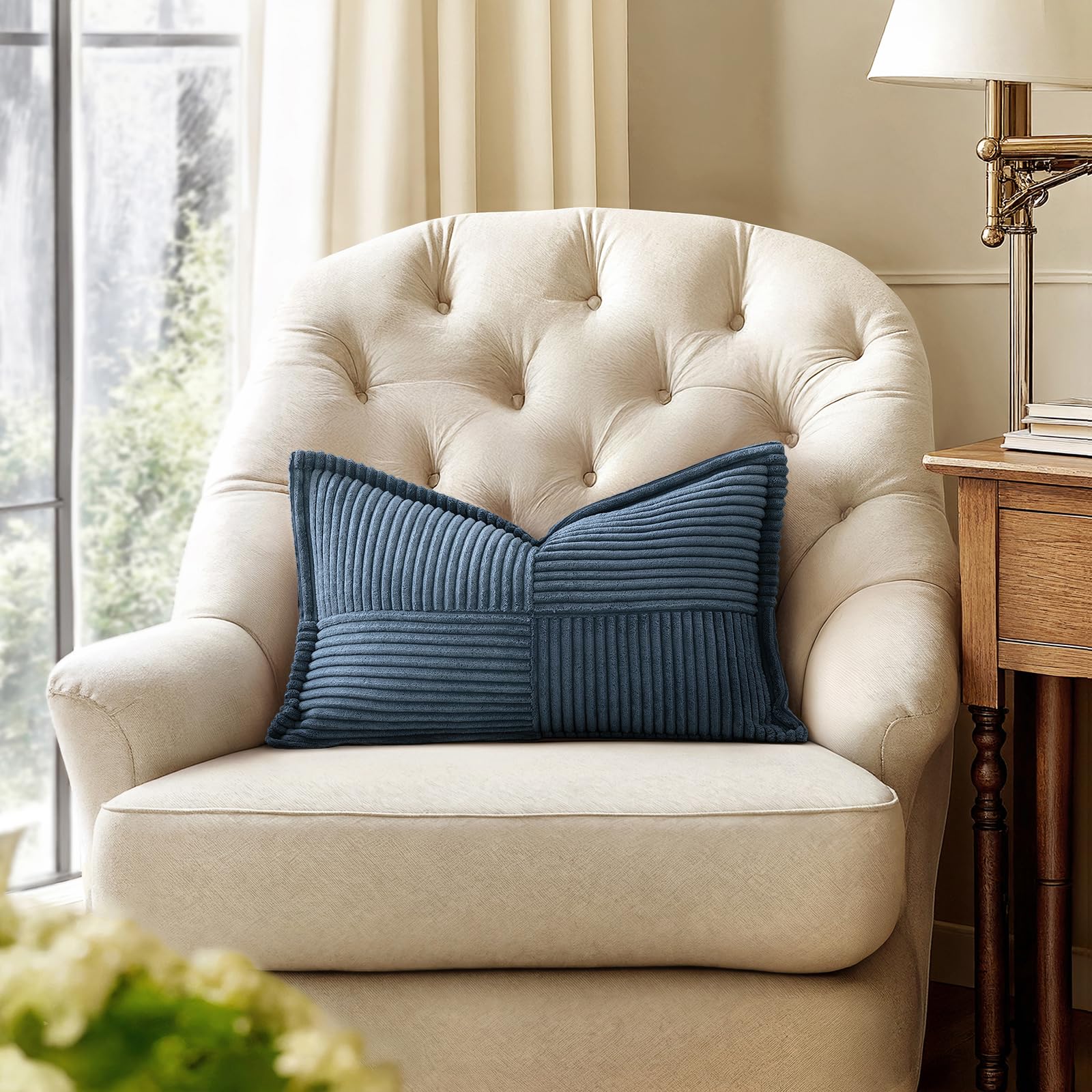 MIULEE Decorative Lumbar Throw Pillow Covers 12x24 Inch Blue 2 Pack