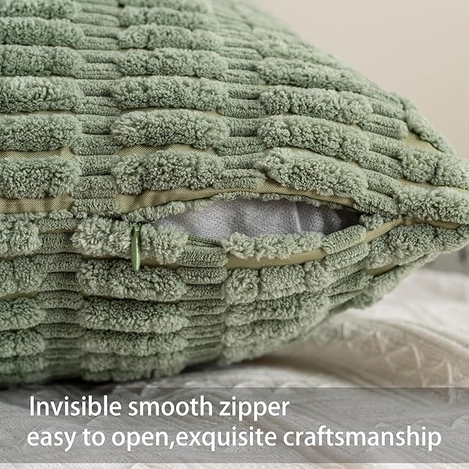 Pack of 2 Corduroy Decorative Throw Pillow Covers 18x18 Inch Soft Striped Pillow Covers Modern Farmhouse Home Decor for Sofa Living Room Couch Bed（Aqua）