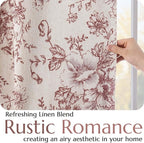 jinchan Blackout Floral Curtains for Living Room Bedroom Linen Blend Curtain Farmhouse Brick Red Printed with Lined Back Tab Rod Pocket Drapes Window Treatments 2 Panels 90 Inch