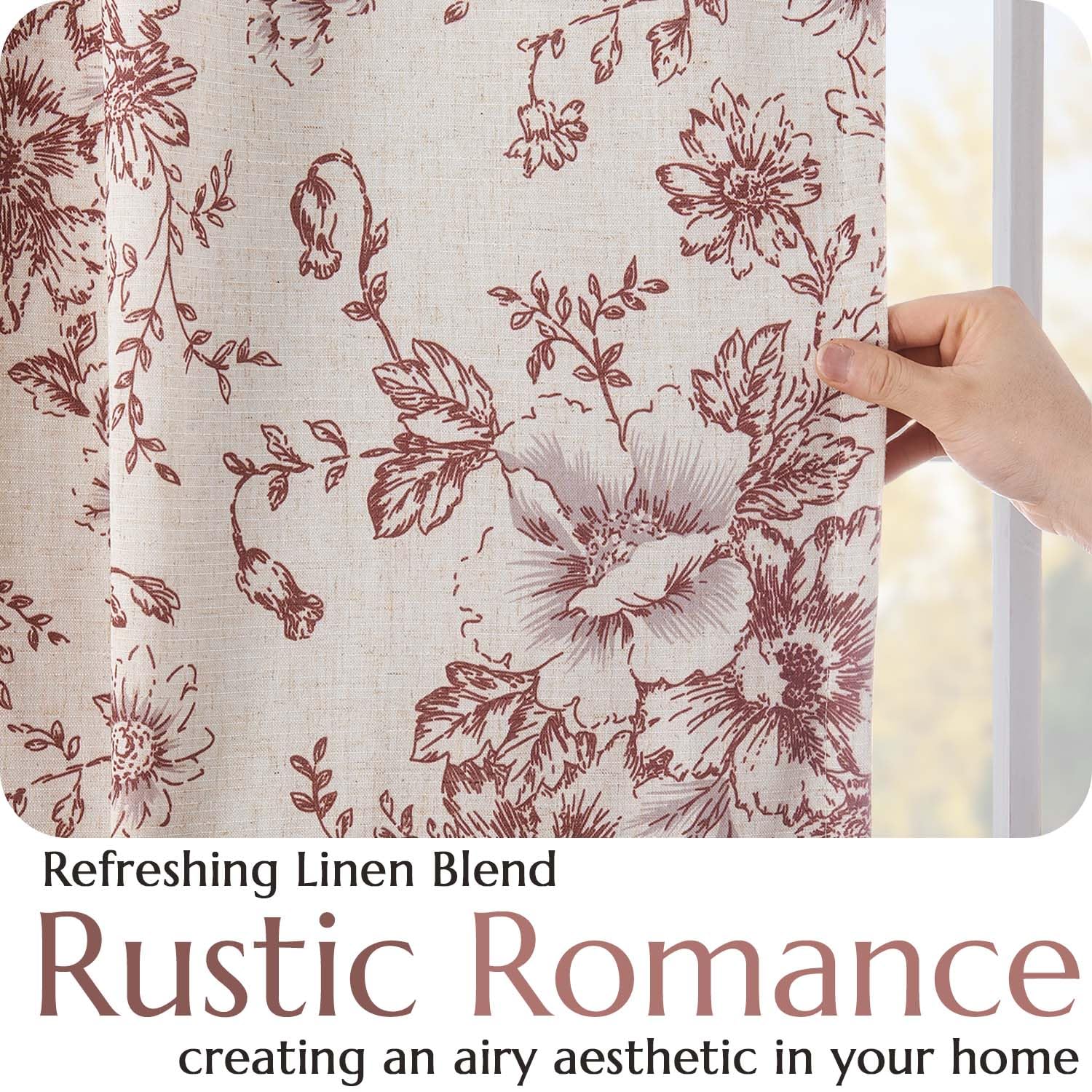 jinchan Floral Linen Blackout Curtains for Bedroom 63 Inches Long