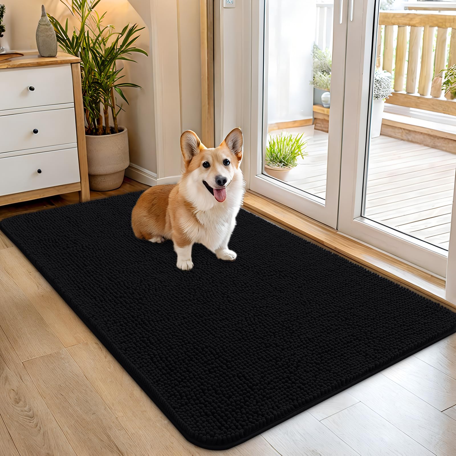 OLANLY Dog Door Mat for Muddy Paws 45x27, Super Absorbent Chenille Mud Mat