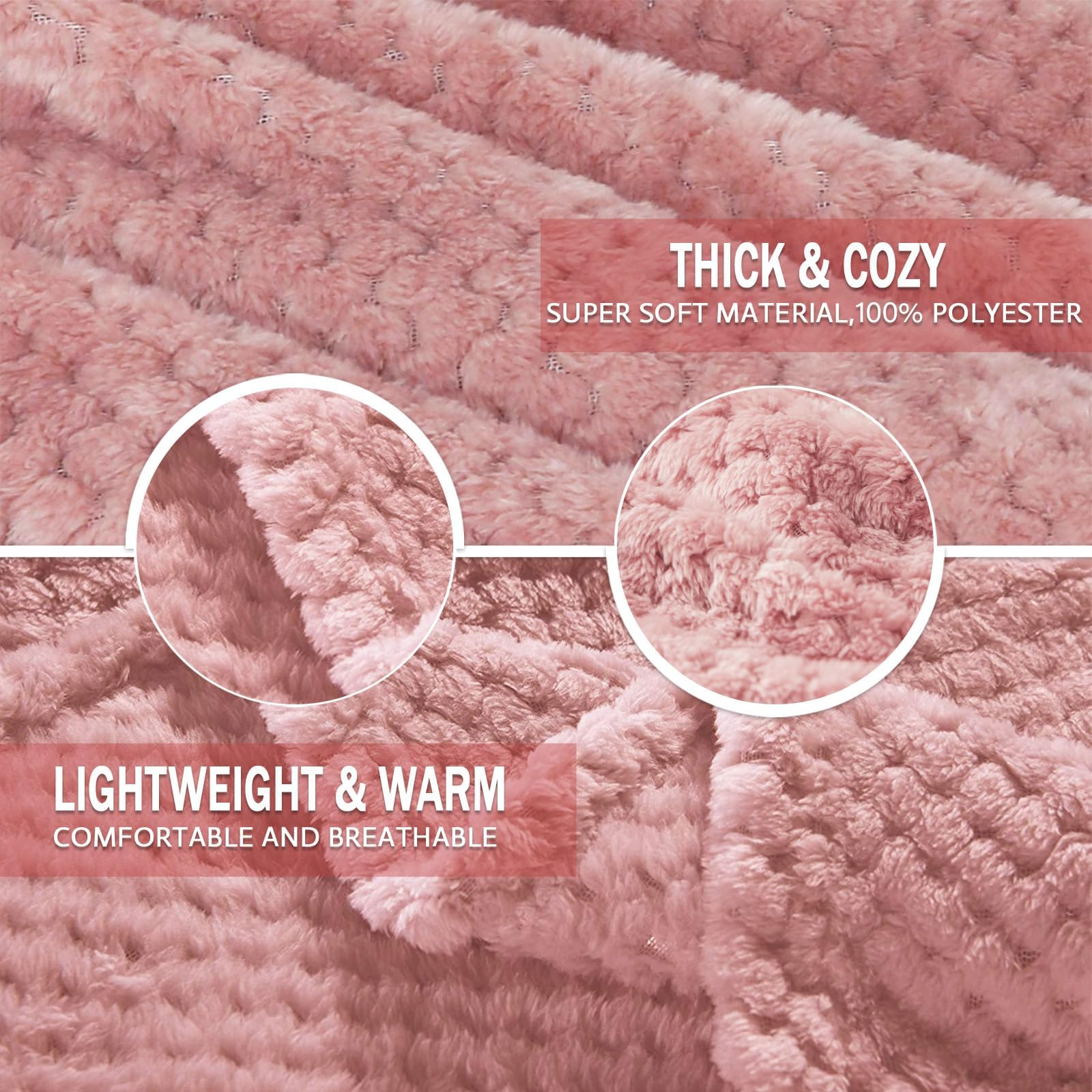 Exclusivo Mezcla Large Waffle Fleece Throw Blanket for Couch, Pink