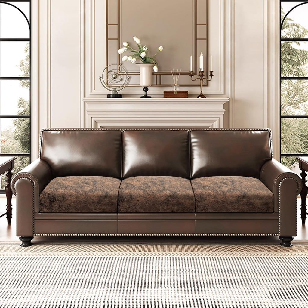 ANARACHON Leather Look Couch Cushion Covers Sofa Seat Slipcovers Sets Couches Furniture Protector for Sectional Armchair Loveseat Pets Kids Stretch Spandex Fabric (3 Cushion XL Sofa, Dark Brown)