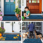 Smiry Front Door Mat Outside Entrance, Heavy Duty Sturdy Natural Rubber Doormat, Trap Dirt and Moisture, Easy Clean Low Profile Welcome Floor Mats for Indoor Outdoor Entry, 35X23 Inch, Mixed Blue